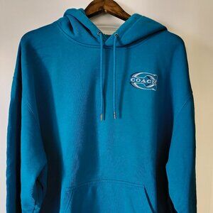 💙 COACH Men’s Embroidered Logo Hoodie – Teal Blue – Size XXL